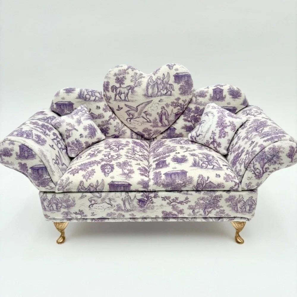 Heart Shaped Jewelry Box Storage Organizer Purple Toile Sofa Couch